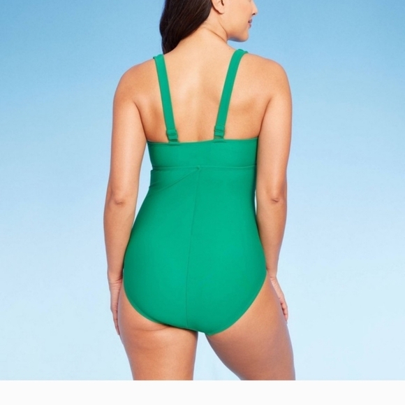 Women's Square Neck Full Coverage Tummy Control Swimsuit Kona Sol Green - Picture 2 of 16